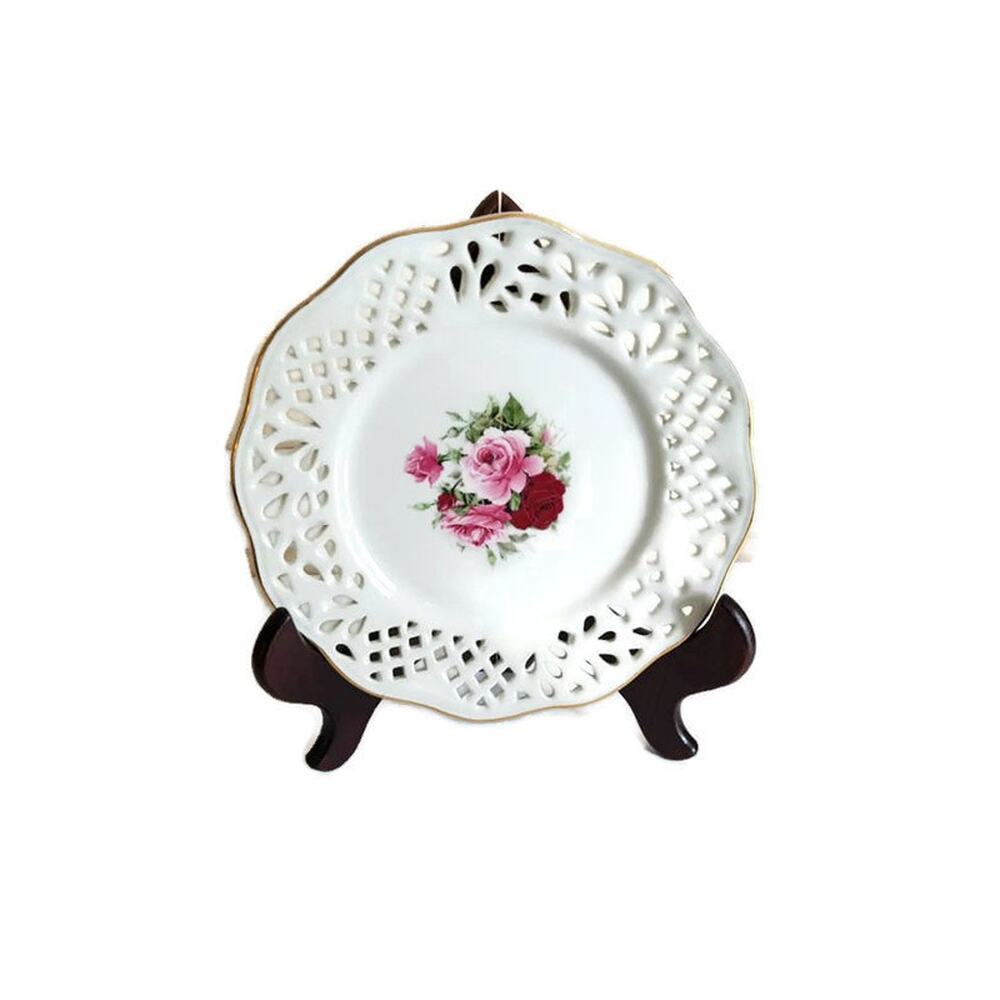 Vintage Lace Edge English Rose Pink Wall Plate